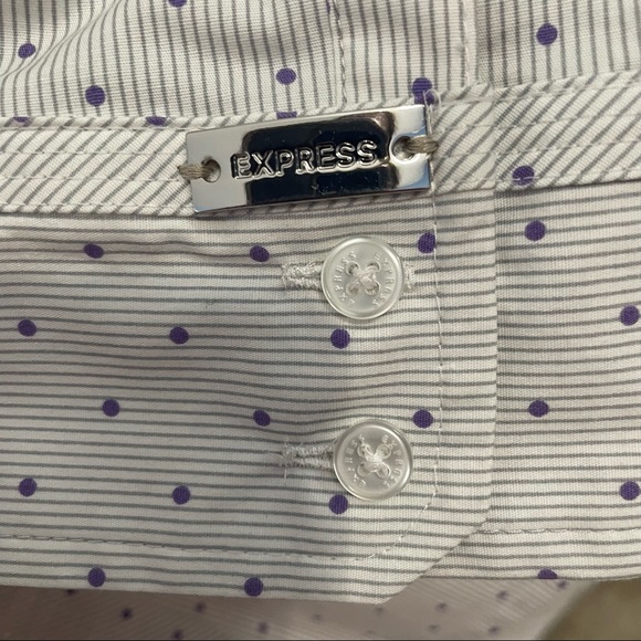 Express long sleeve button down blouse. Gray pinstripes with purple dots size M - Picture 3 of 15
